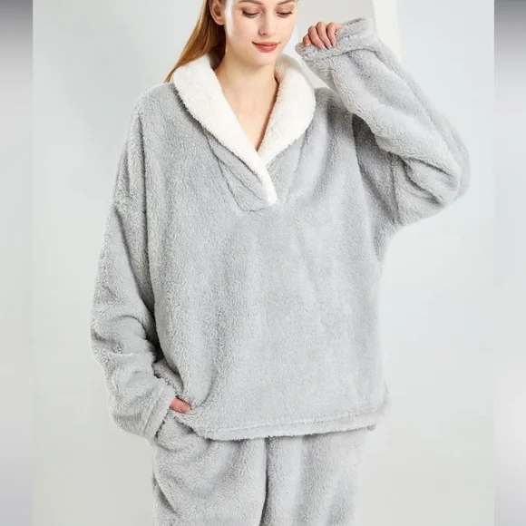 Gihuo Plush Pajama Set grey XL - Picture 3 of 6